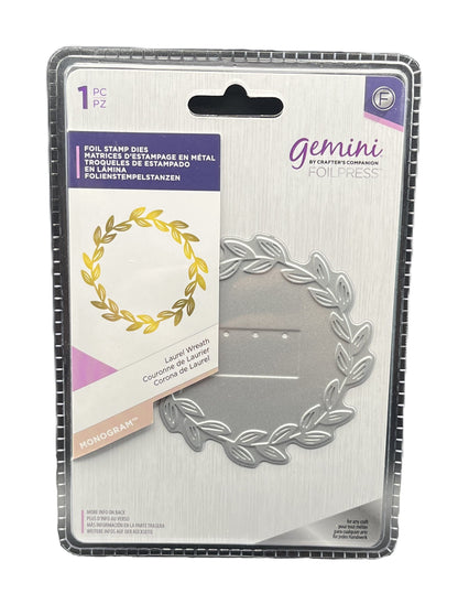 Metal die with wreath design on packaging, brand 'Gemini' visible