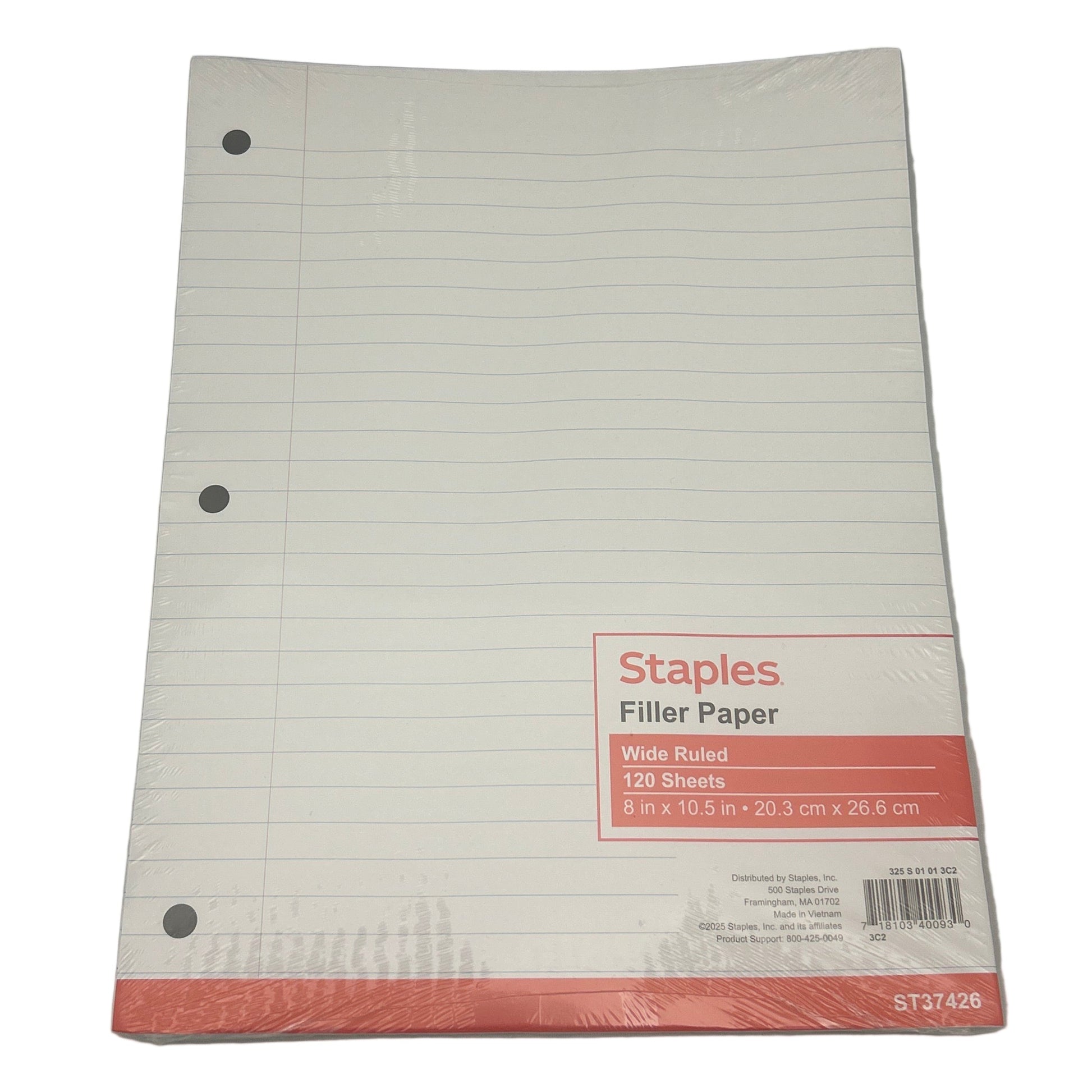 Packaged filter paper with Staples branding on a white background
