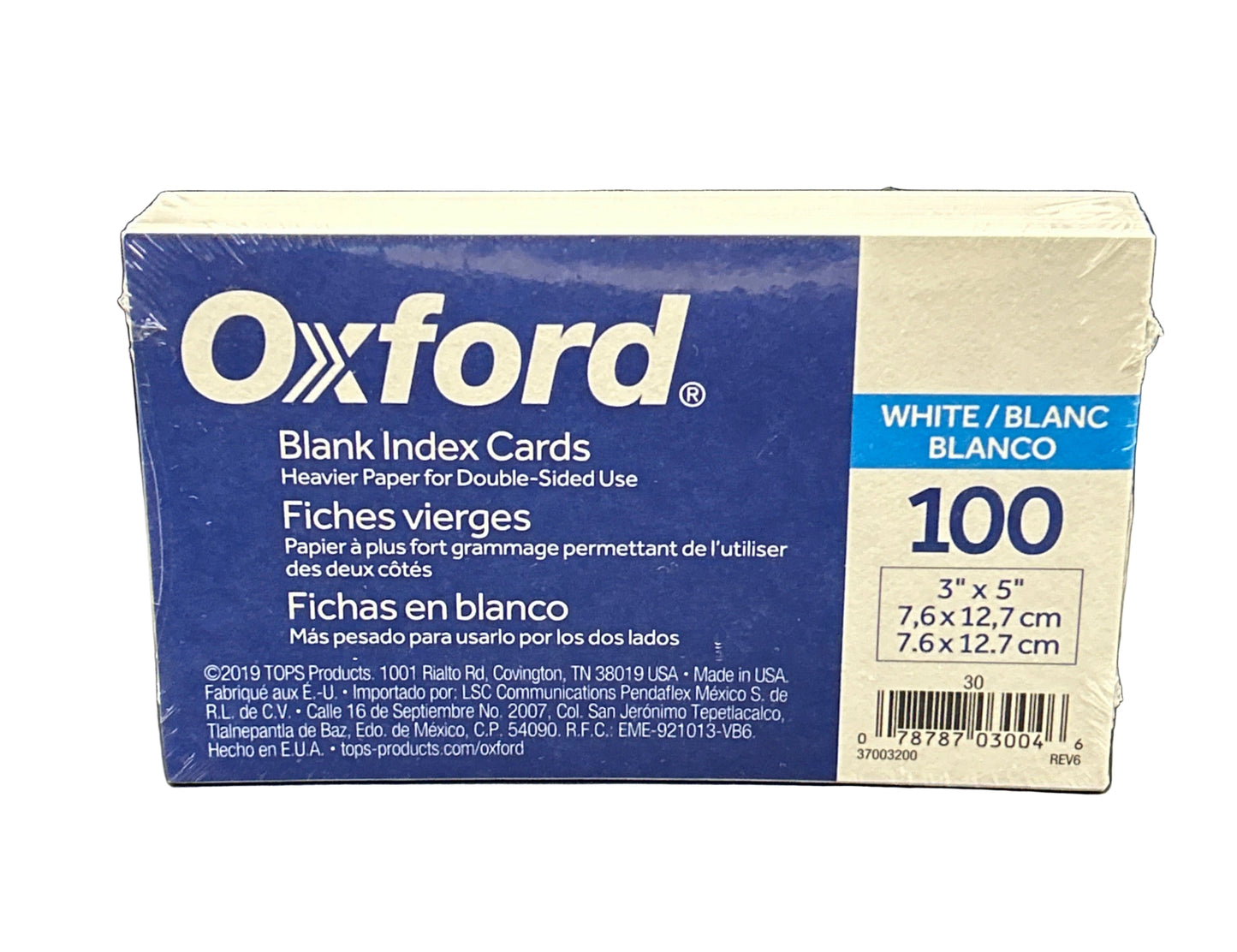 Pack of Oxford blank index cards with blue and white design