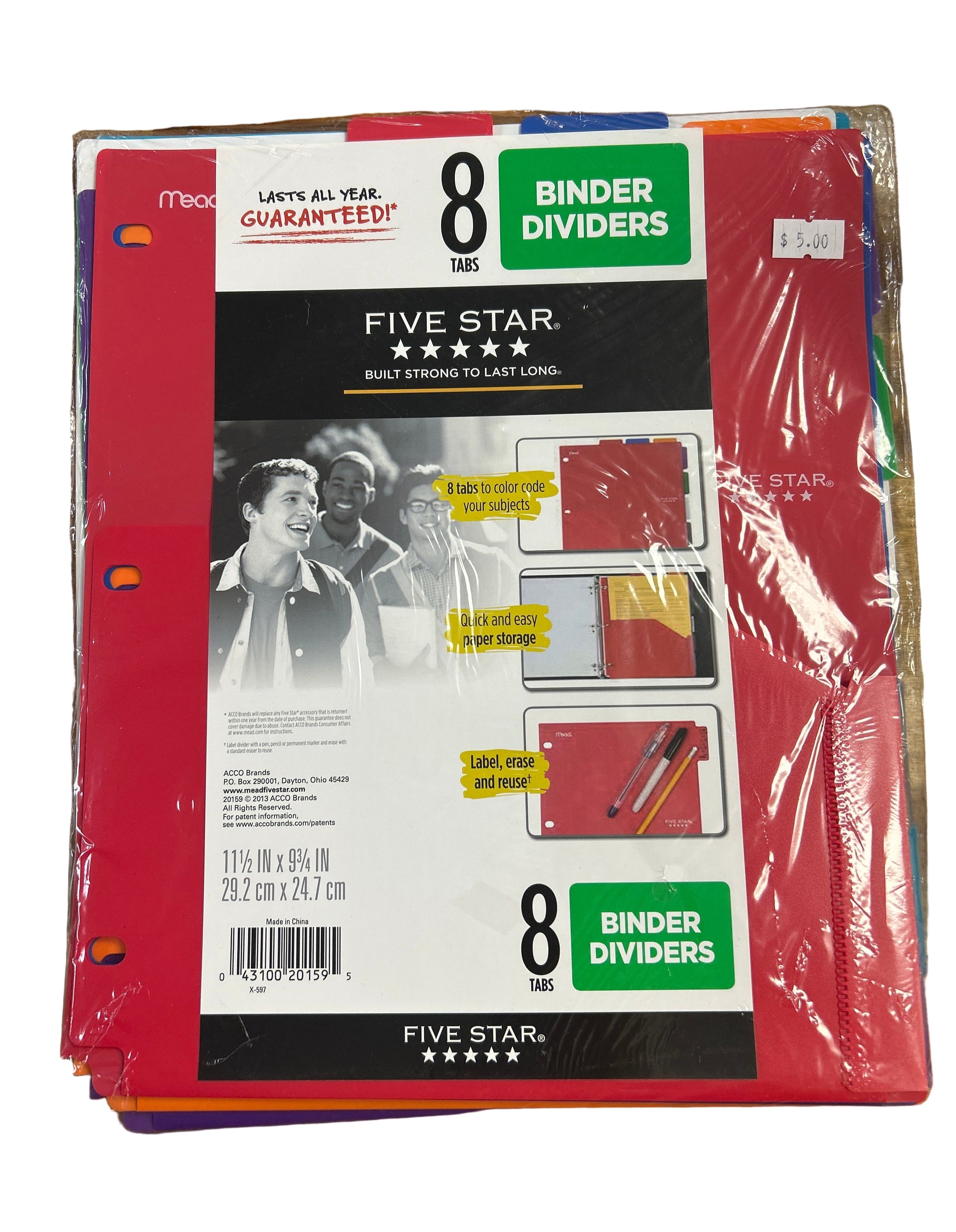 Pack of Five Star binder dividers with colorful tabs on a white background