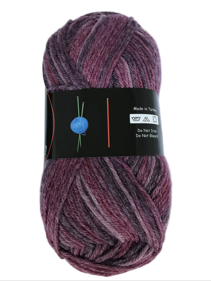 Multicolored skein of yarn with a label on a white background