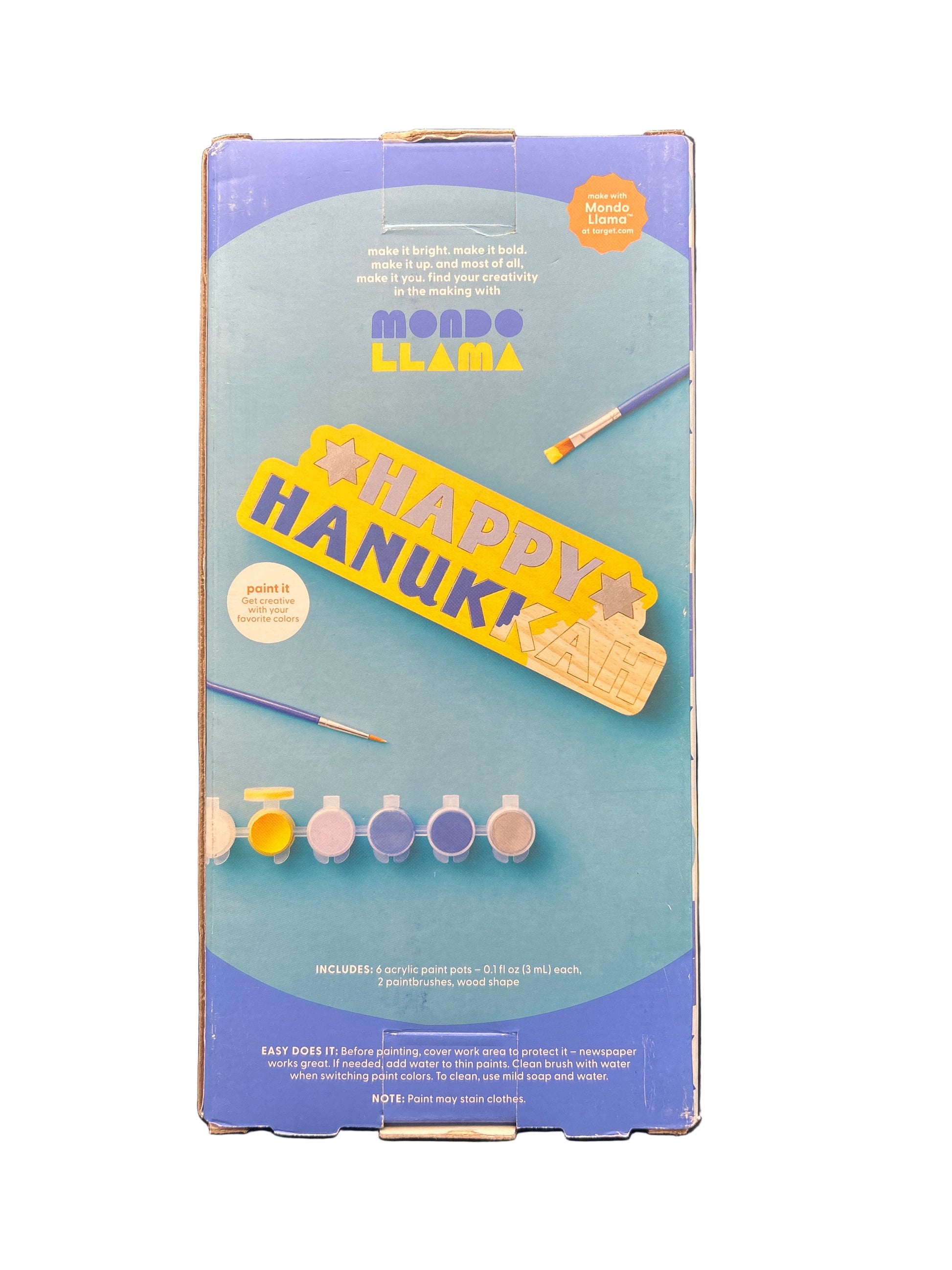 Box with 'Happy Hanukkah' text and illustrations on a dark background