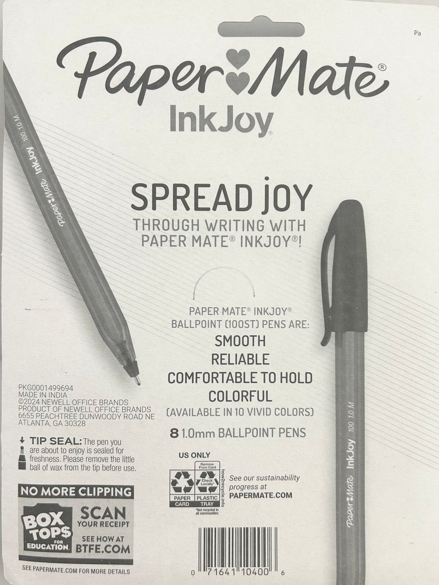 Paper Mate InkJoy pen packaging with two pens on a white background