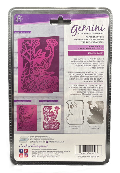 Packaged Gemini die set with bird design on a purple background
