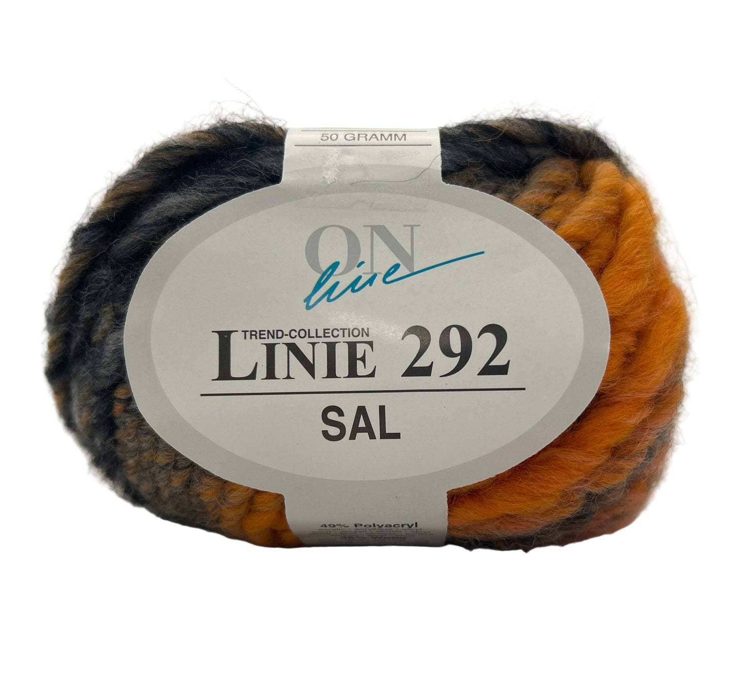 Ball of yarn with a label on a white background