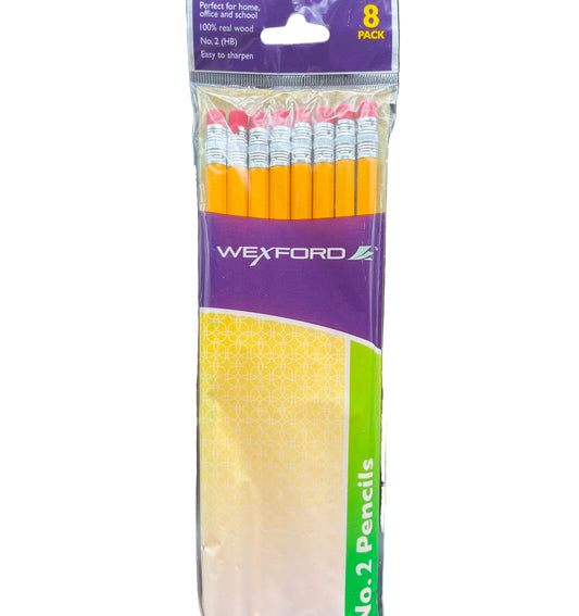 Pack of Wexford No. 2 pencils with yellow tips on a white background
