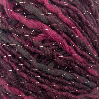 Ball of purple and black yarn on a white background