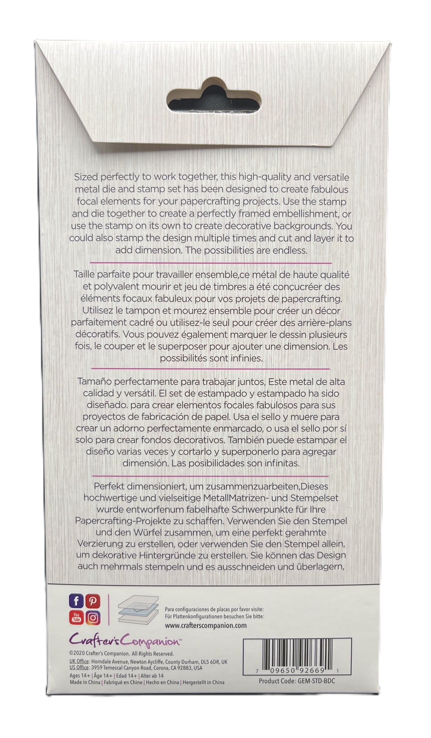 Product packaging with text and a barcode on a white background