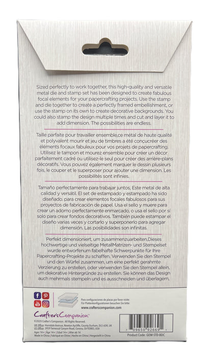 Product packaging with text and a barcode on a white background