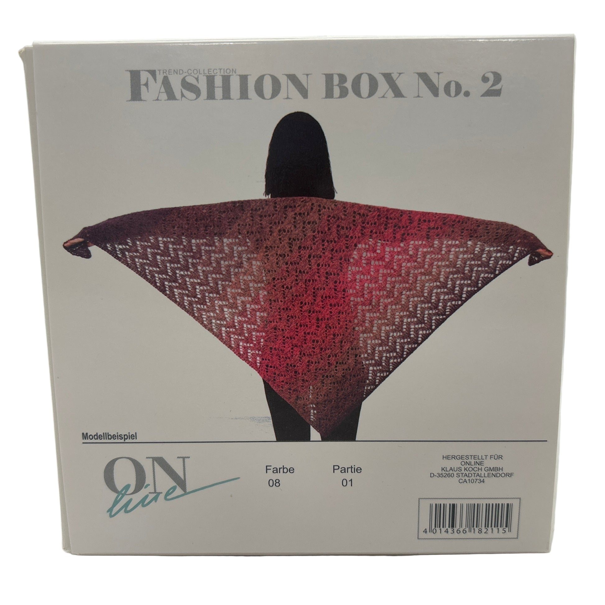 Box with a patterned fabric design on a white background