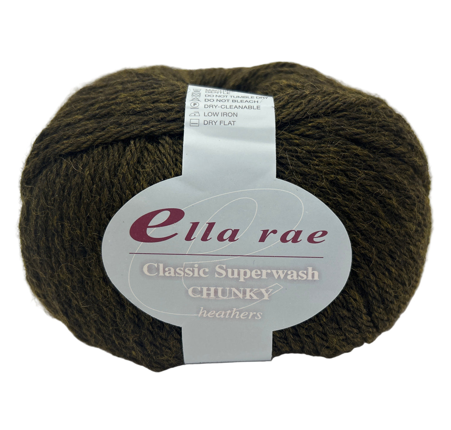 Ball of dark yarn with 'Ella Rae' label on a white background