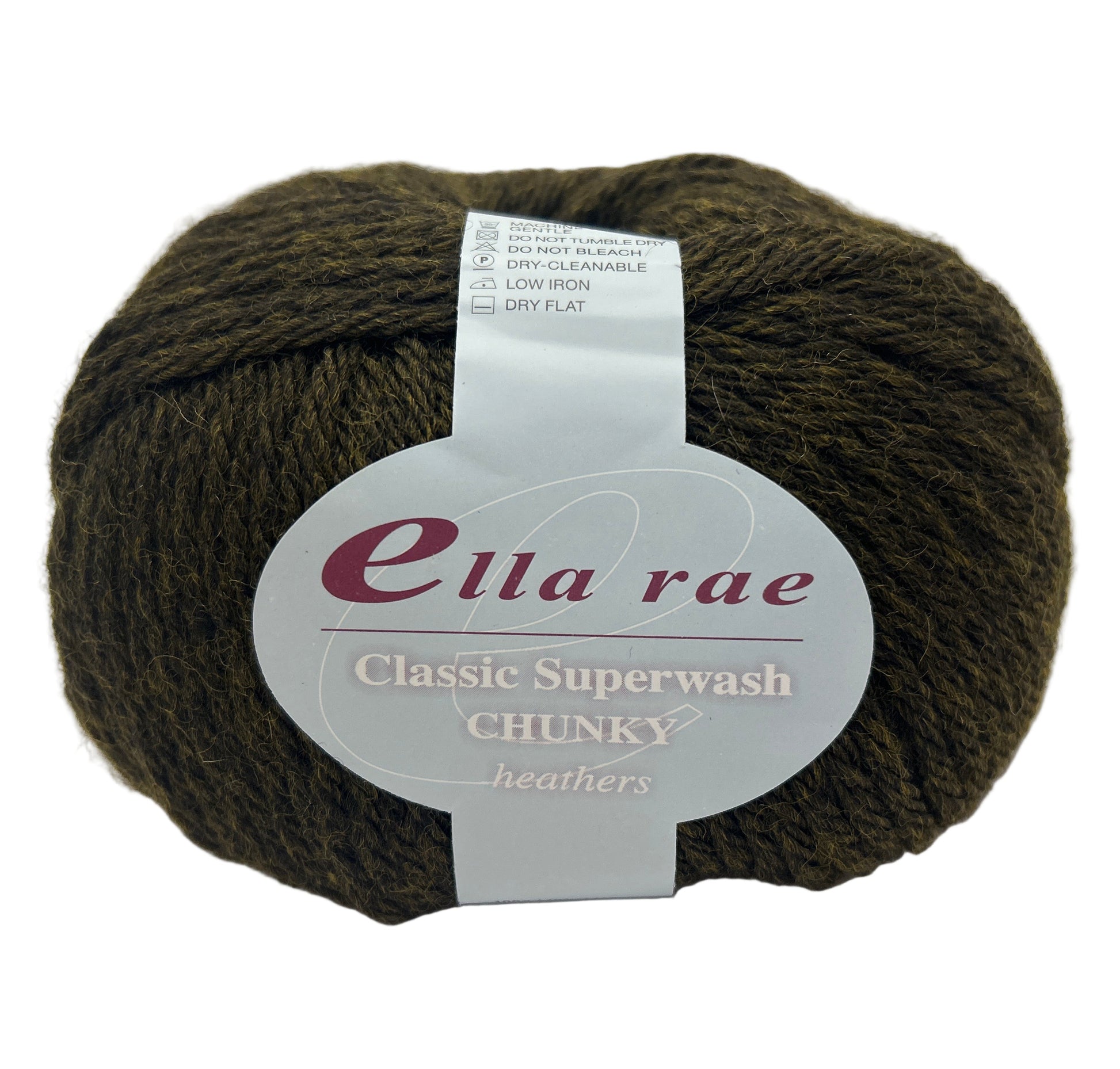 Ball of dark yarn with 'Ella Rae' label on a white background