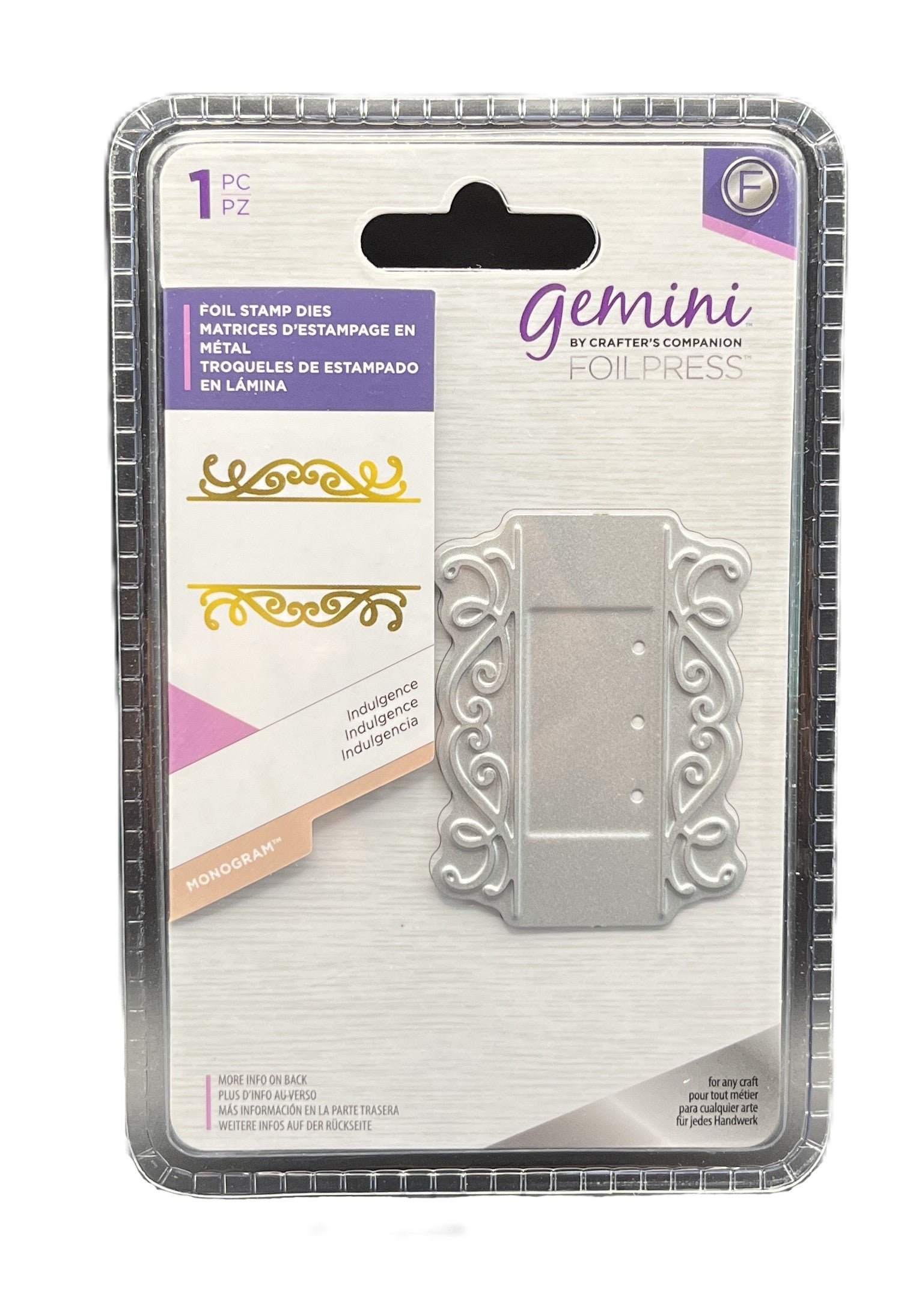 Foil stamp die set in packaging with Gemini branding on a white background