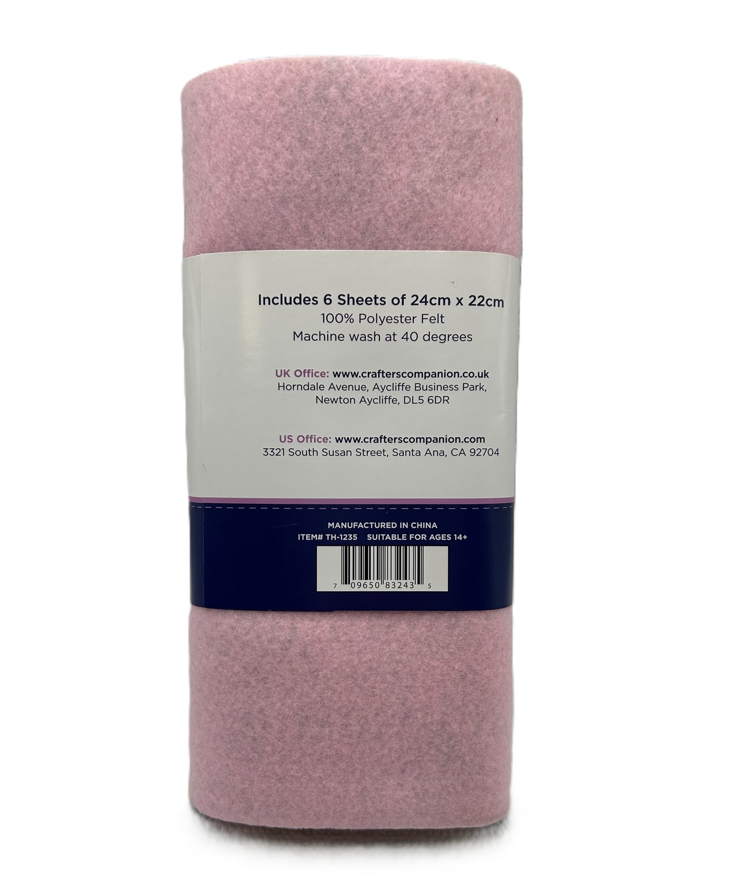 Pack of pink felt sheets with a label on a white background