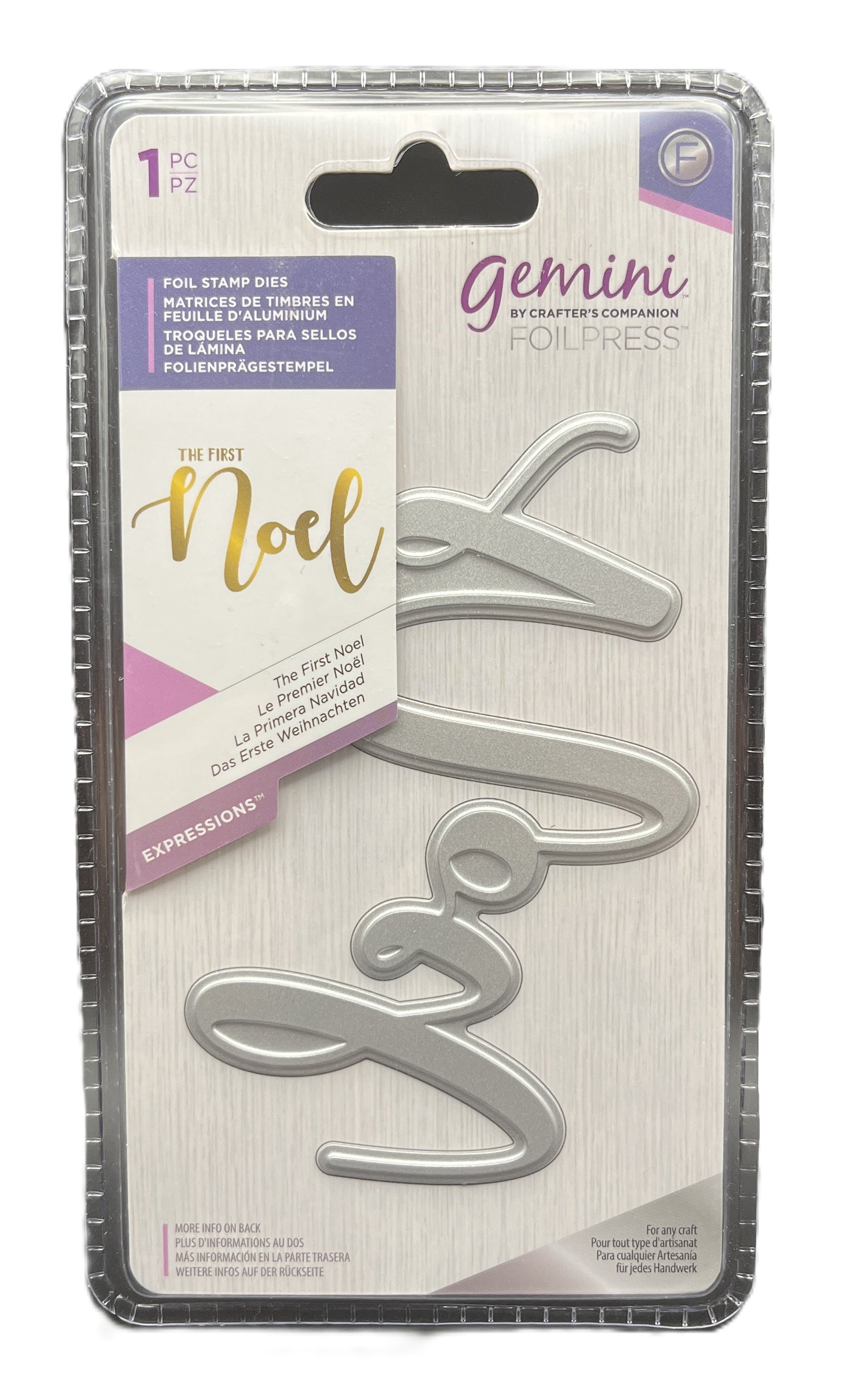 Metal die set with 'Noel' and 'Xmas' designs on packaging, brand 'gemini' visible