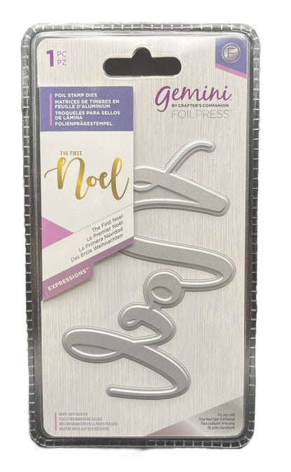 Metal die set with 'Noel' and 'Xmas' designs on packaging, brand 'gemini' visible
