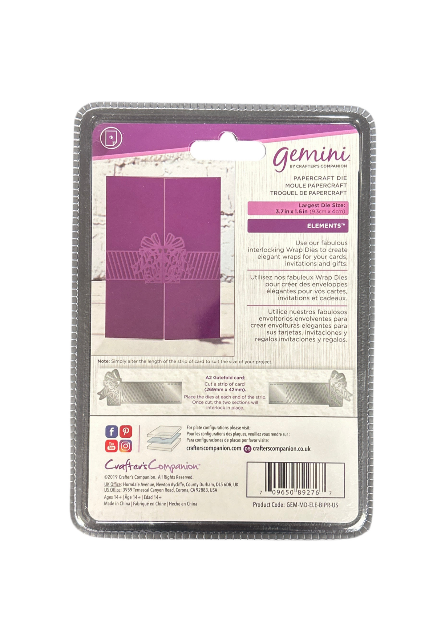 Packaging of Gemini product with purple card and text on a white background