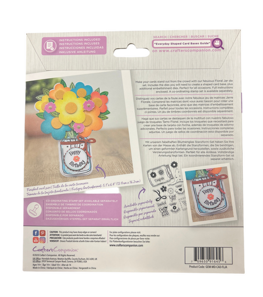 Cardboard packaging with floral design and text on a white background