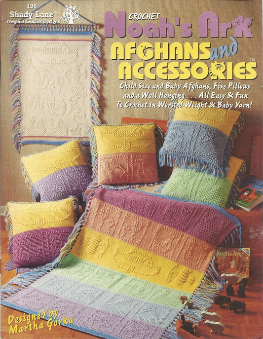 Crochet pattern book cover featuring colorful afghans and accessories with Shady Lane branding.