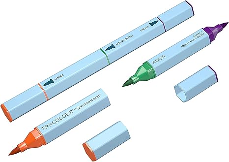 Set of markers with different colored caps on a white background