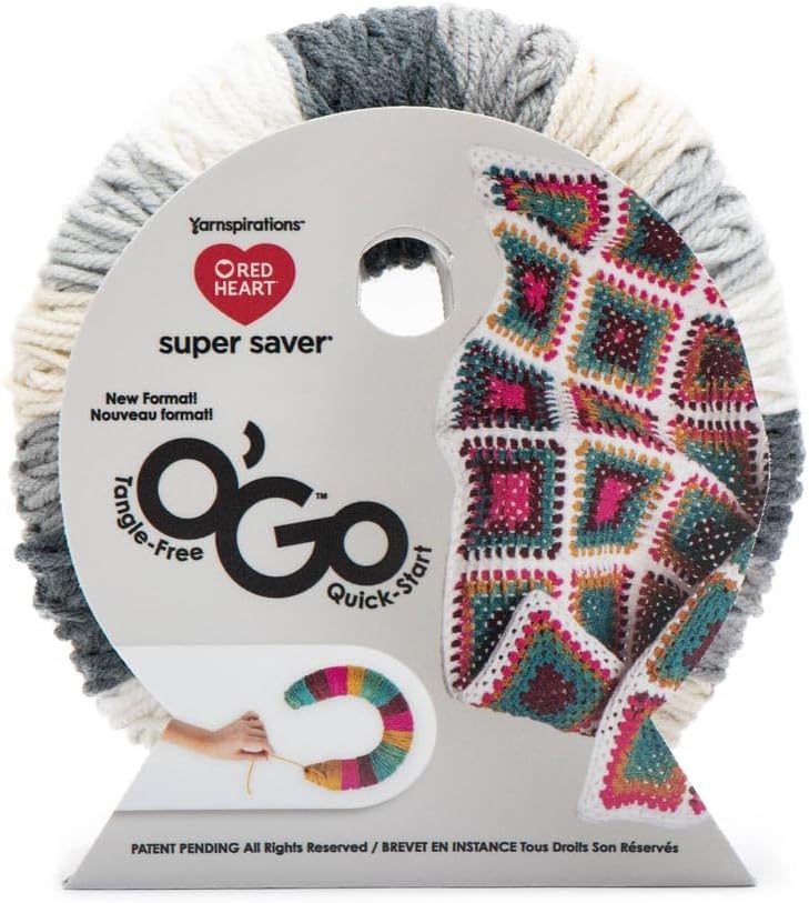 Red Heart Super Saver O'Go Tangle Free Yarn Skein - Newsprint