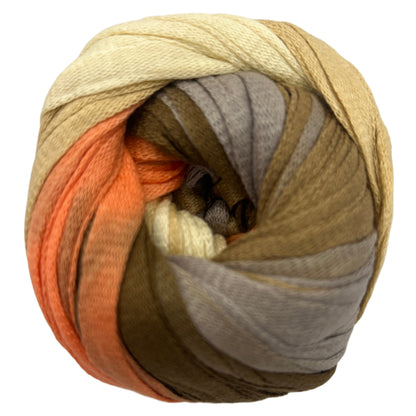 Multicolored skein of yarn on a white background