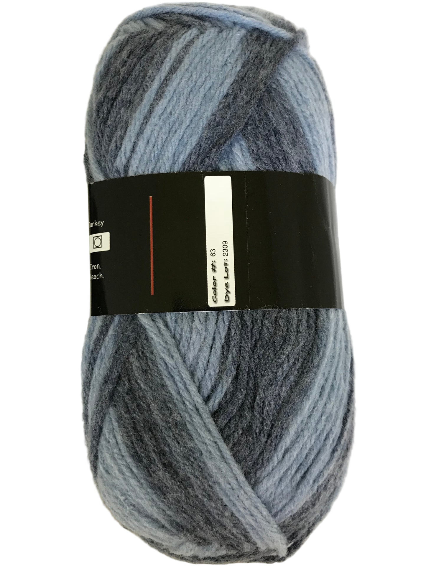 Gray skein of yarn with a label on a beige background