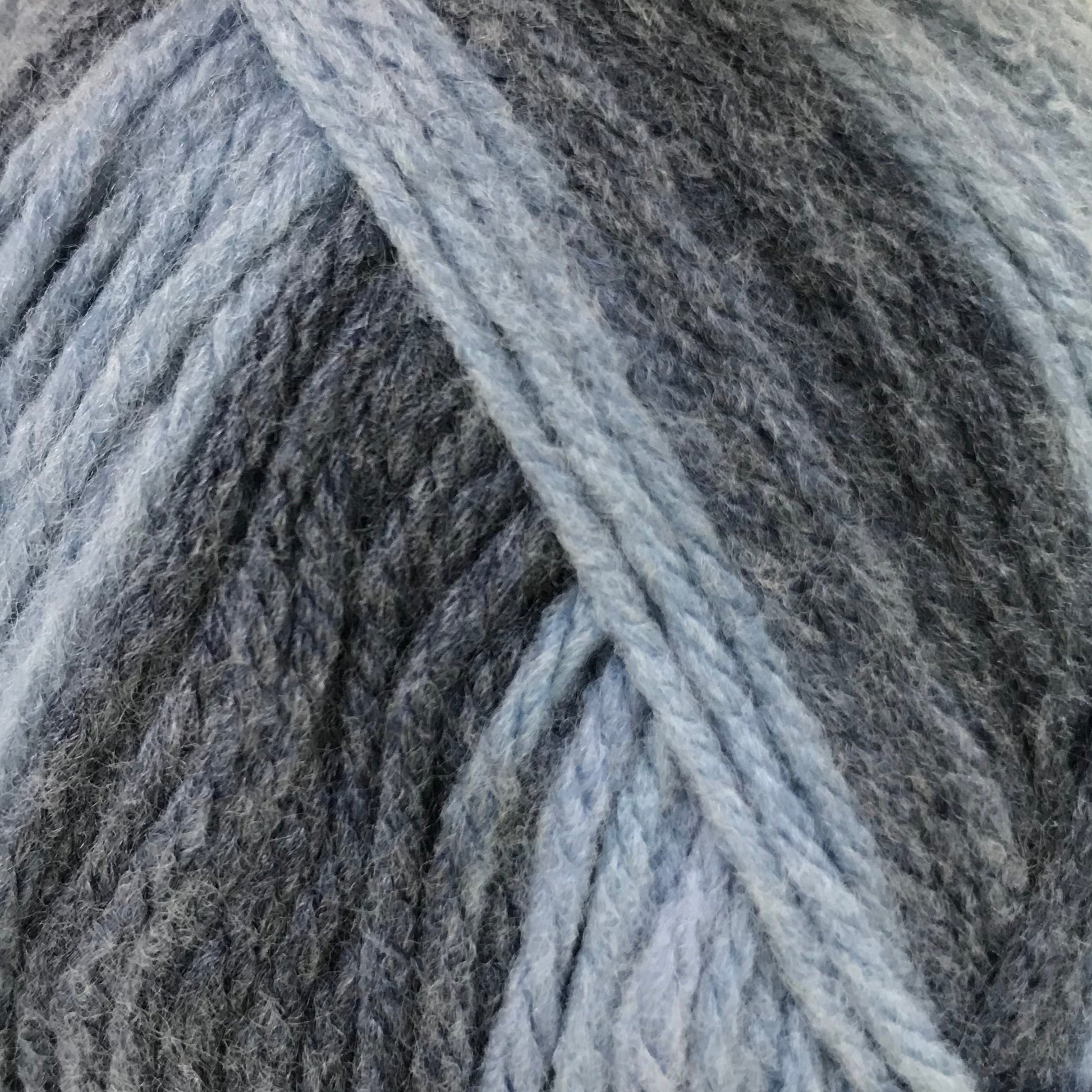 Close-up of gray and blue yarn strands