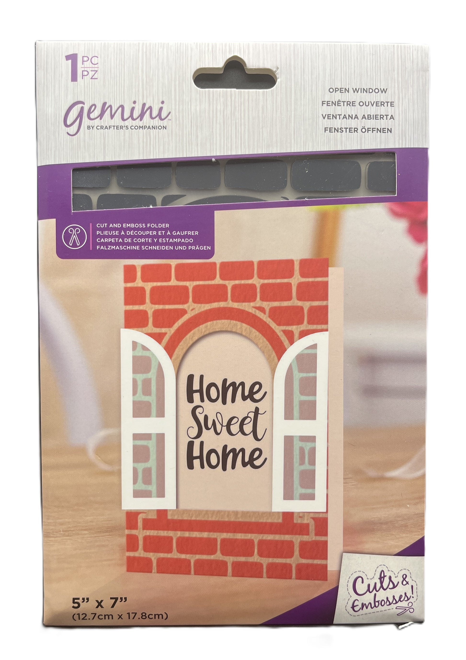 Package of 'Home Sweet Home' window cling with brick design and Gemini branding.