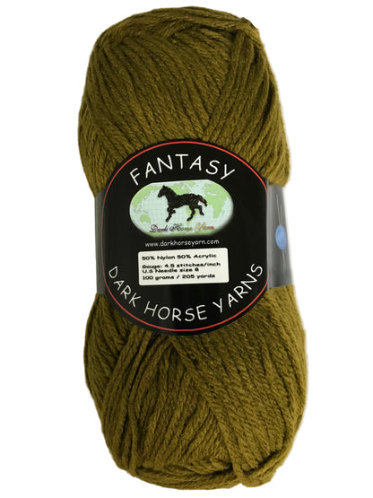 Ball of green yarn with a 'Dark Horse Yarns' label on a white background