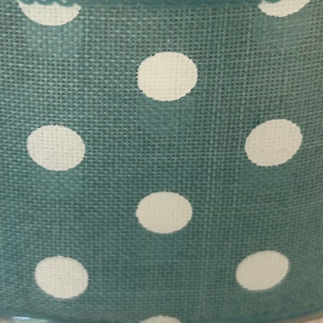 Teal fabric with white polka dots