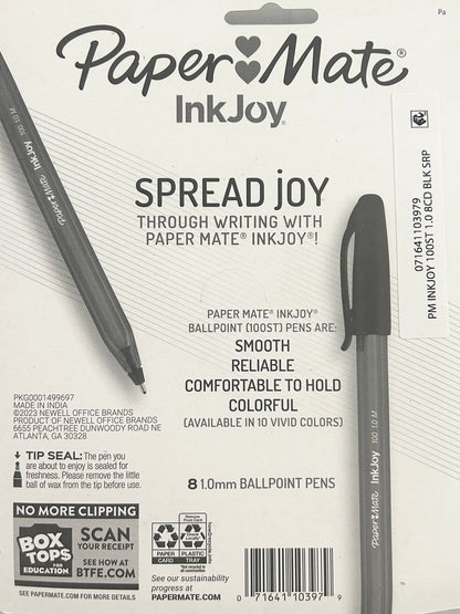 Paper Mate InkJoy ballpoint pen packaging with pen illustration on a white background