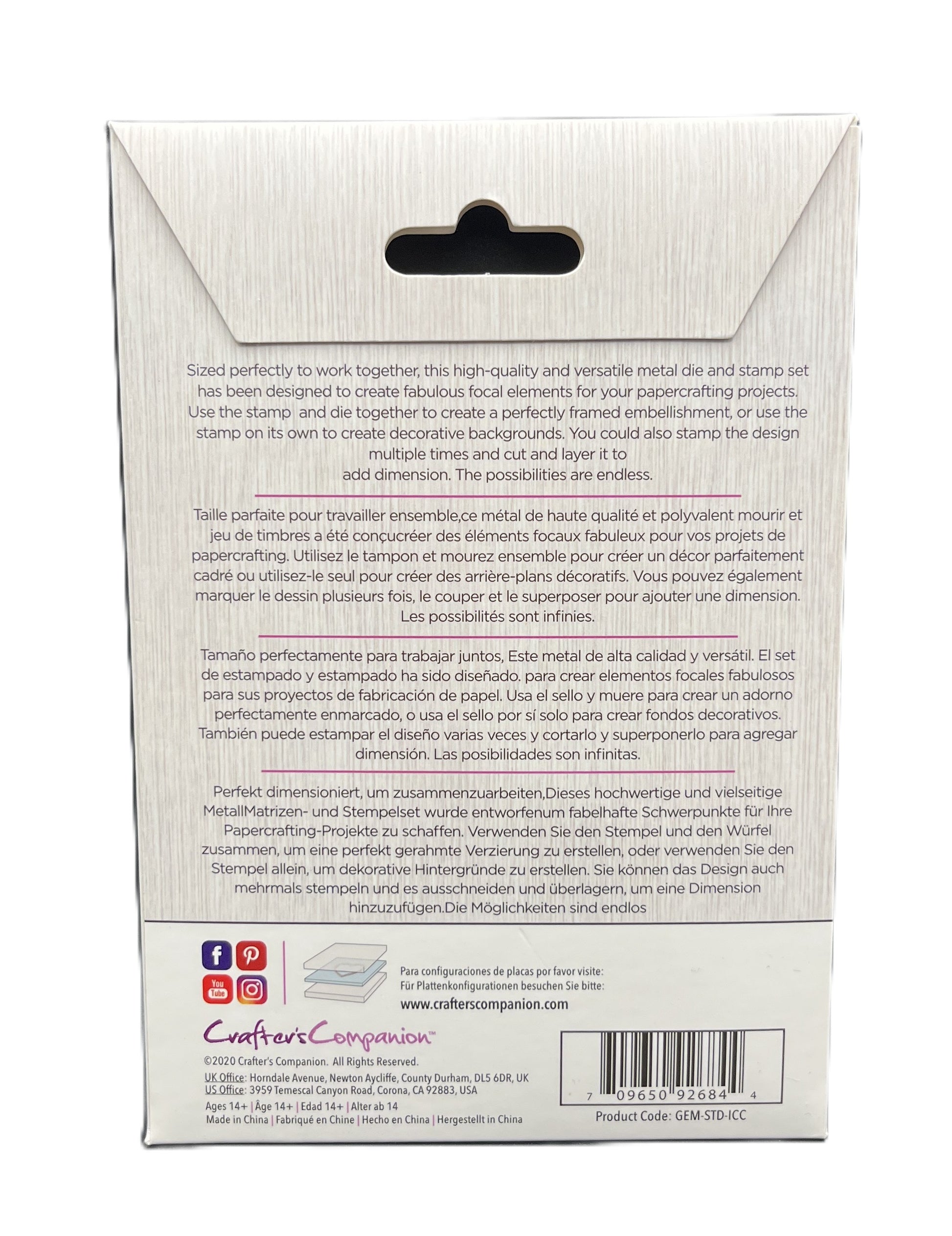 Back of a product packaging with text and branding on a white background