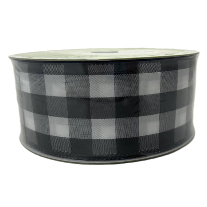 Black White Buffalo Print - 2.5” x 50 yds - Wire Edged Premium Ribbon