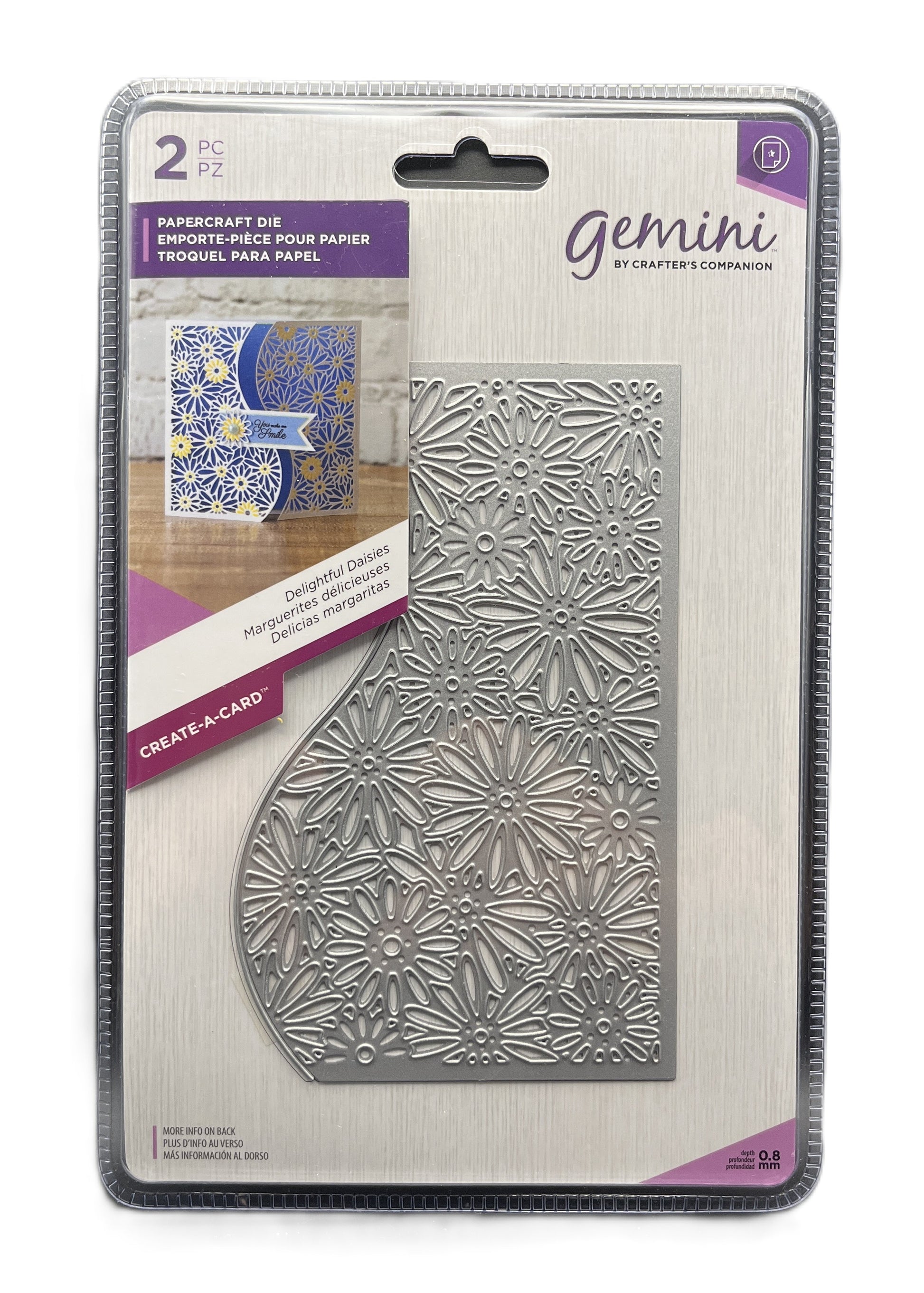Metal die with geometric pattern packaging on a white background