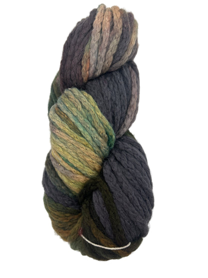 Multicolored skein of yarn on a white background