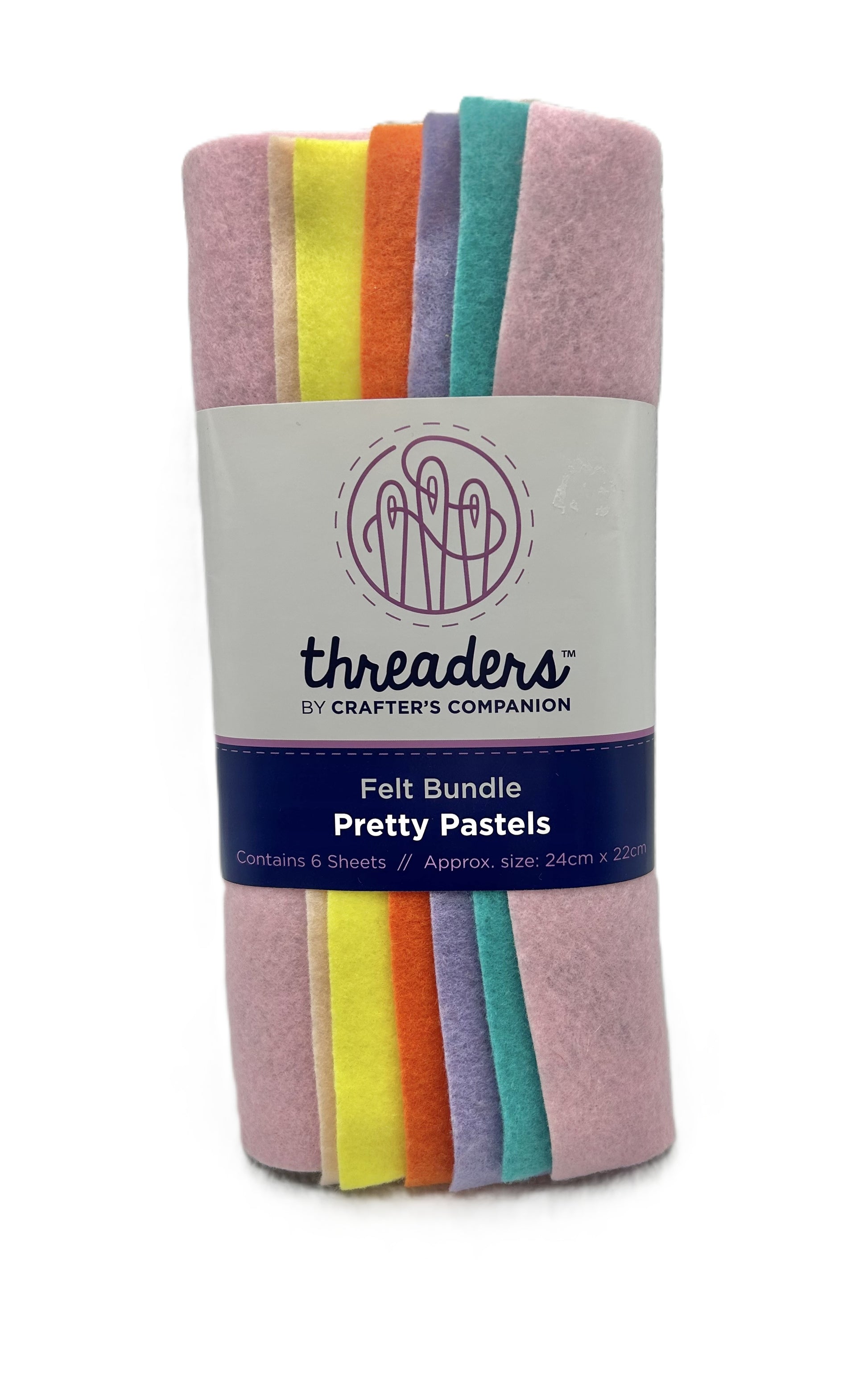 Packaged felt bundle with pastel colors and 'threaders' branding on a white background