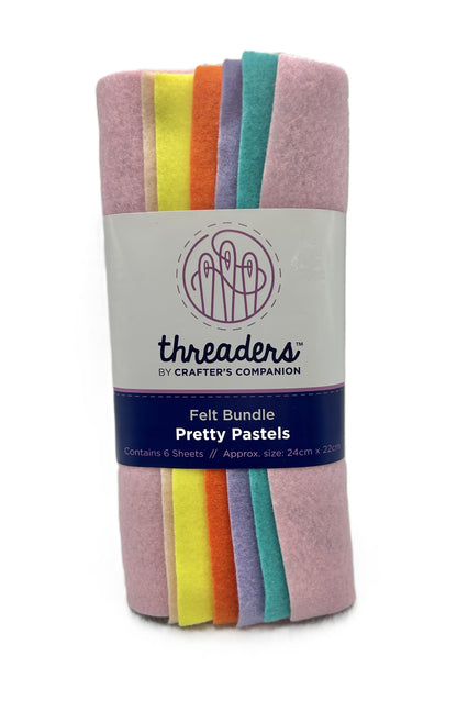 Packaged felt bundle with pastel colors and 'threaders' branding on a white background