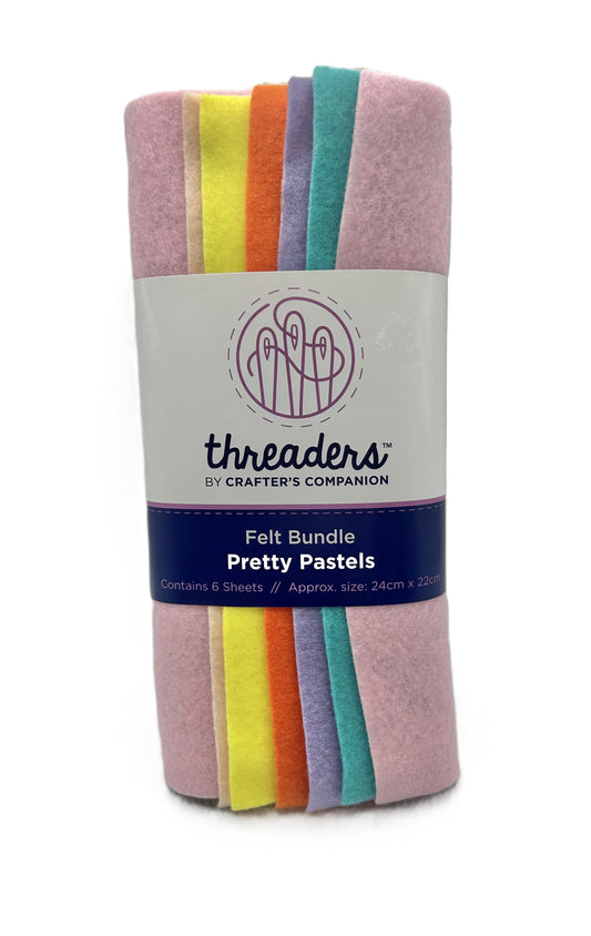 Packaged felt bundle with pastel colors and 'threaders' branding on a white background