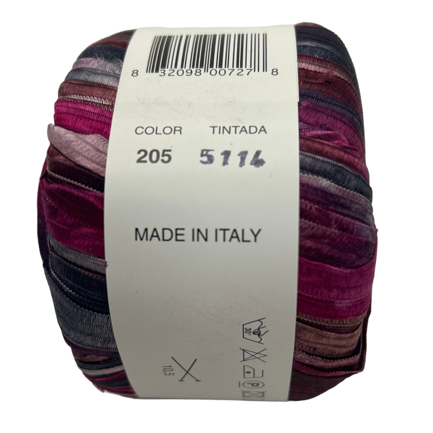 Ball of yarn with a label on a white background