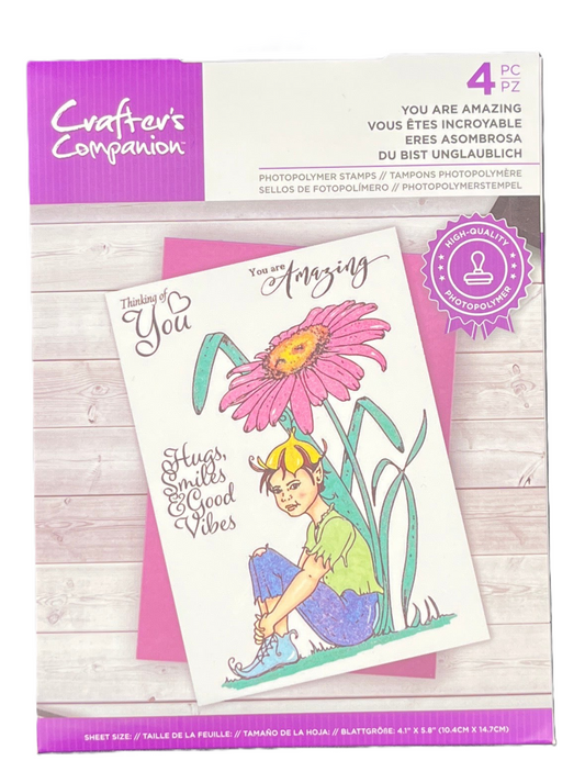 Crafting kit with illustration of a fairy and text on a wooden surface