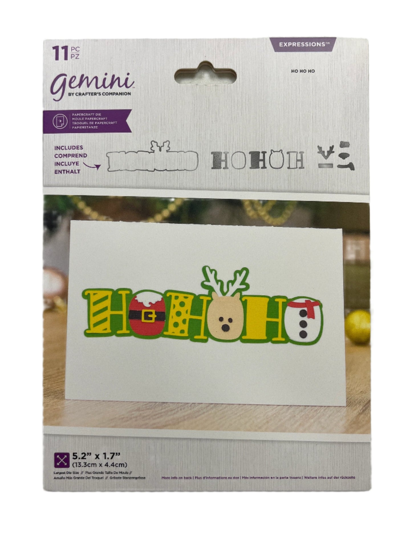Packaging of Gemini Christmas-themed stamps with 'HO HO HO' design on a white background.