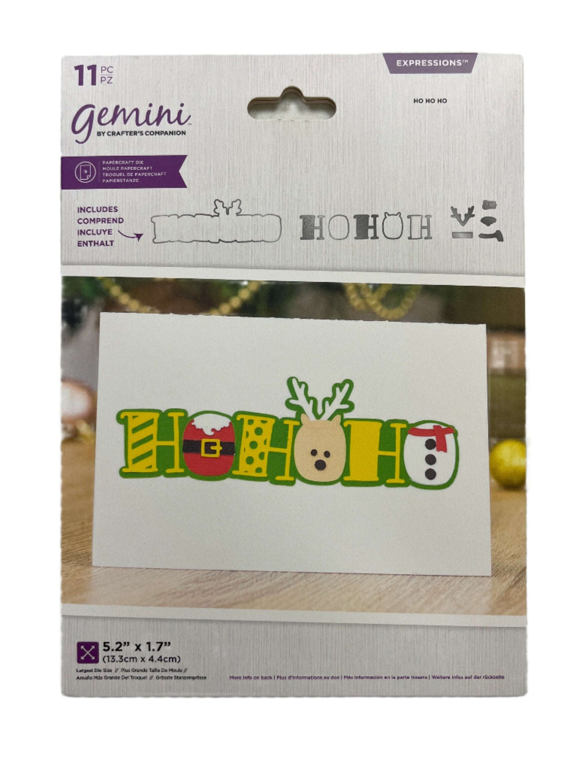 Packaging of Gemini Christmas-themed stamps with 'HO HO HO' design on a white background.