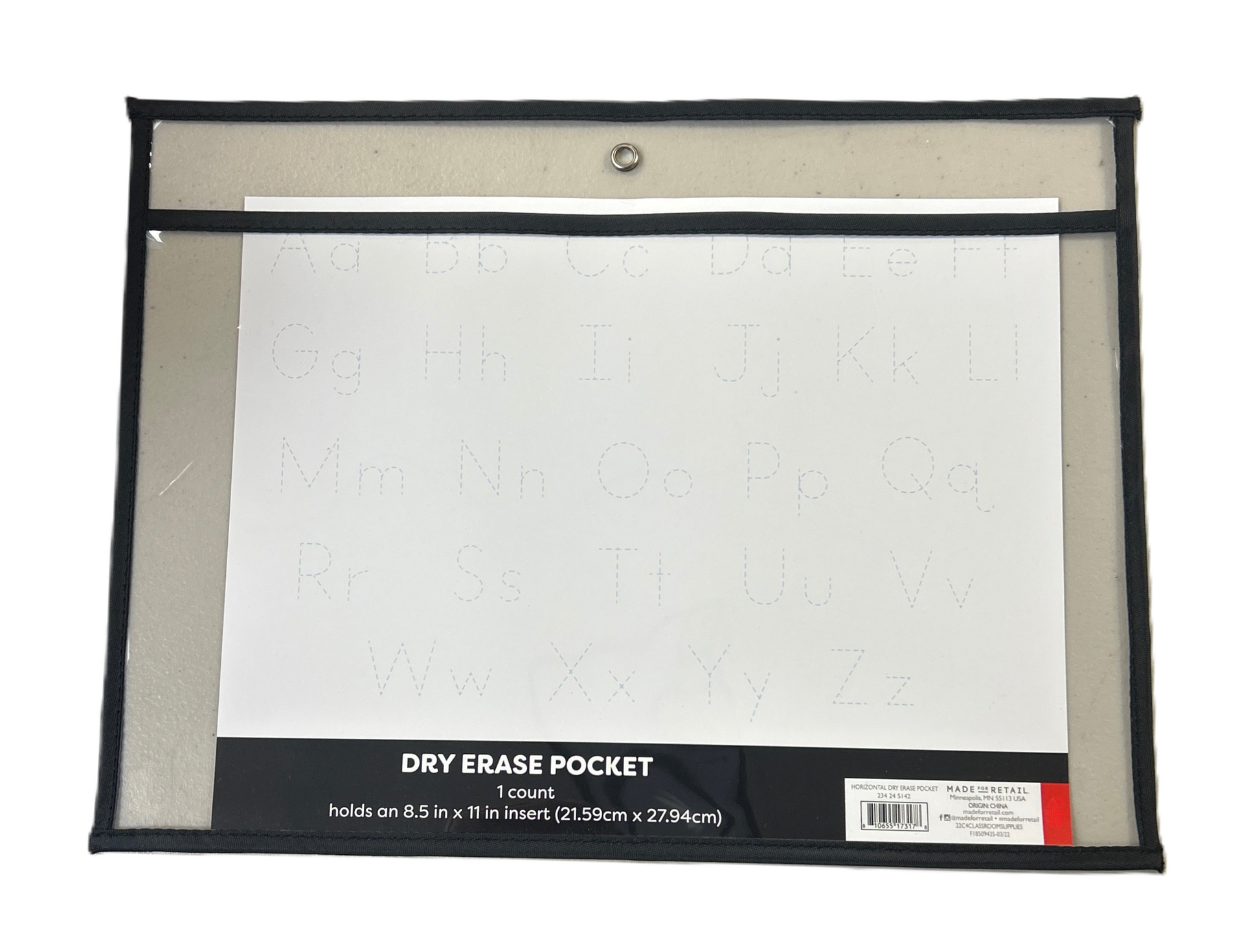 Dry erase pocket with a white sheet inside, on a white background