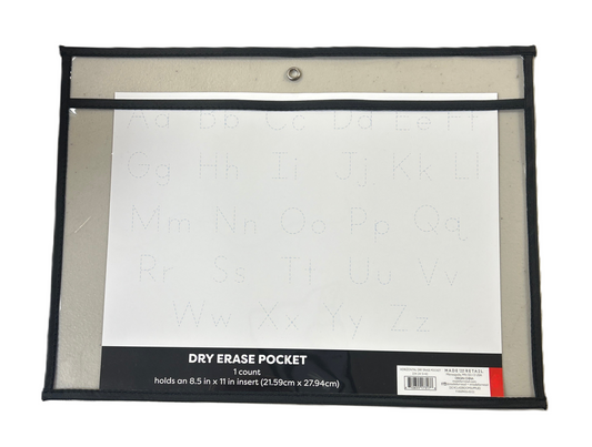 Dry erase pocket with a white sheet inside, on a white background