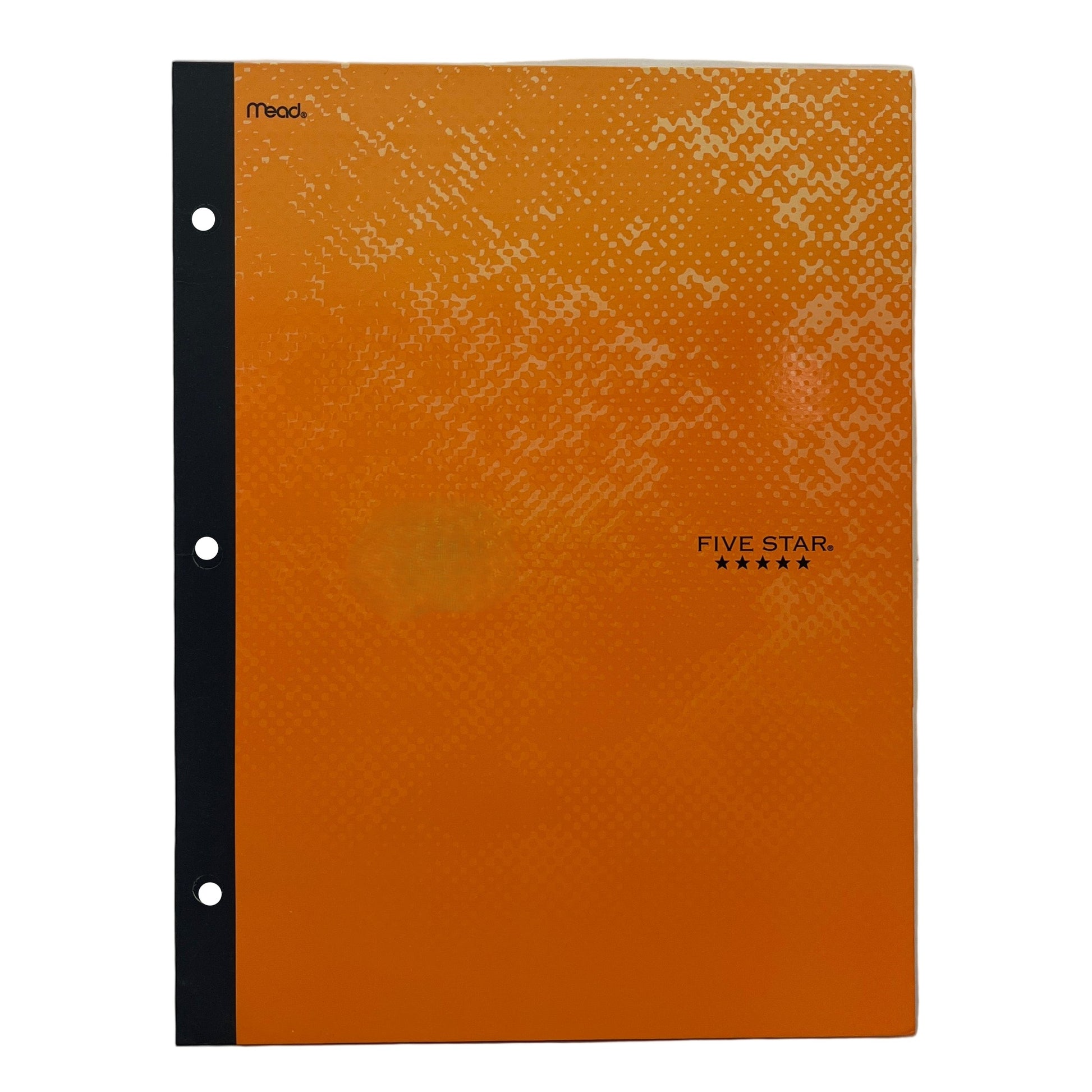 Orange five-star notebook with 'Mead' branding on a white background