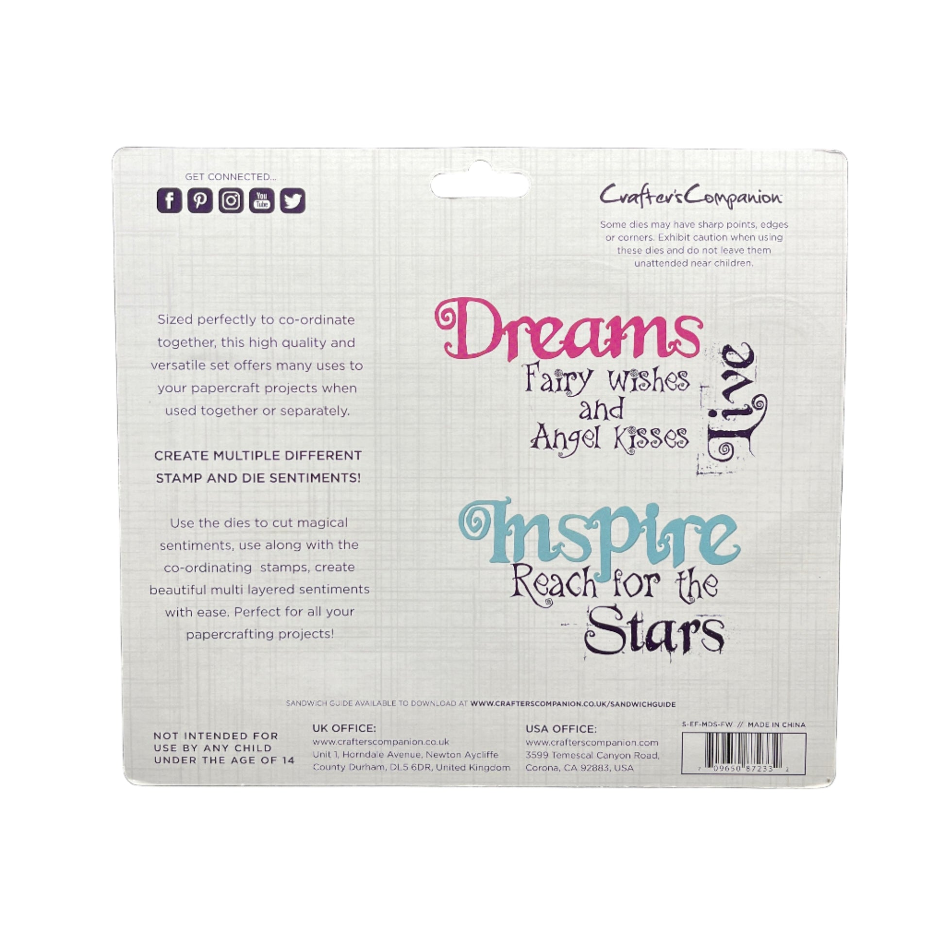 Product packaging with text on a dark background