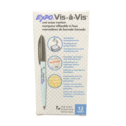 Box of Expo Vis-a-Vis marker on a dark background
