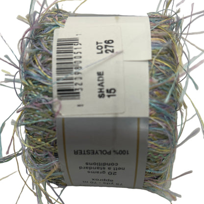 Spool of multicolored thread with a label on a white background
