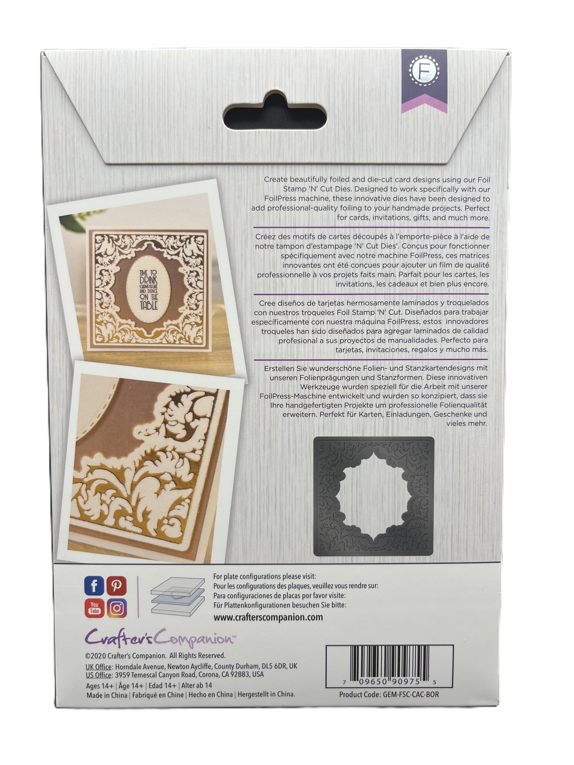 Cardboard packaging with decorative cutouts and text on a white background